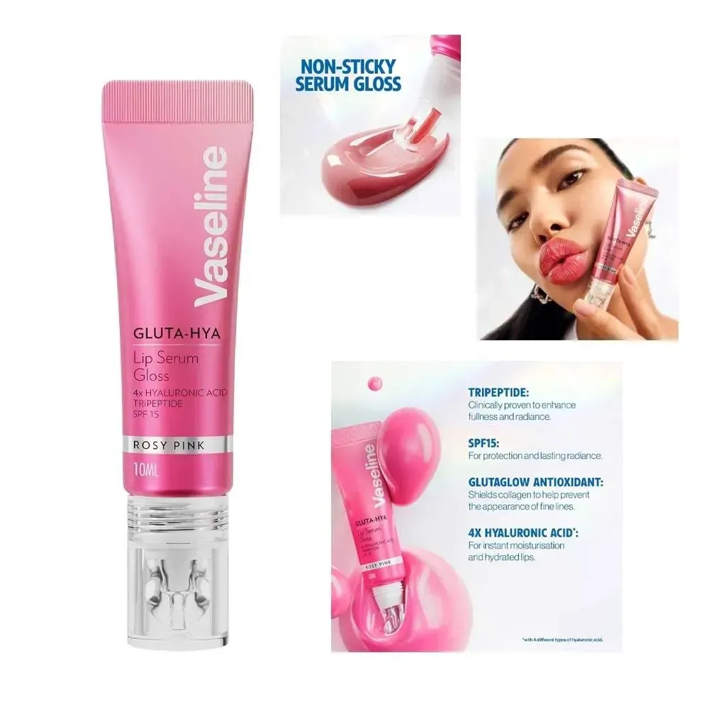 لیپ گلاس سرم براق‌کننده و حجم‌دهنده لب وازلین Vaseline Gluta-Hya Lip Serum Gloss Rosy Pink