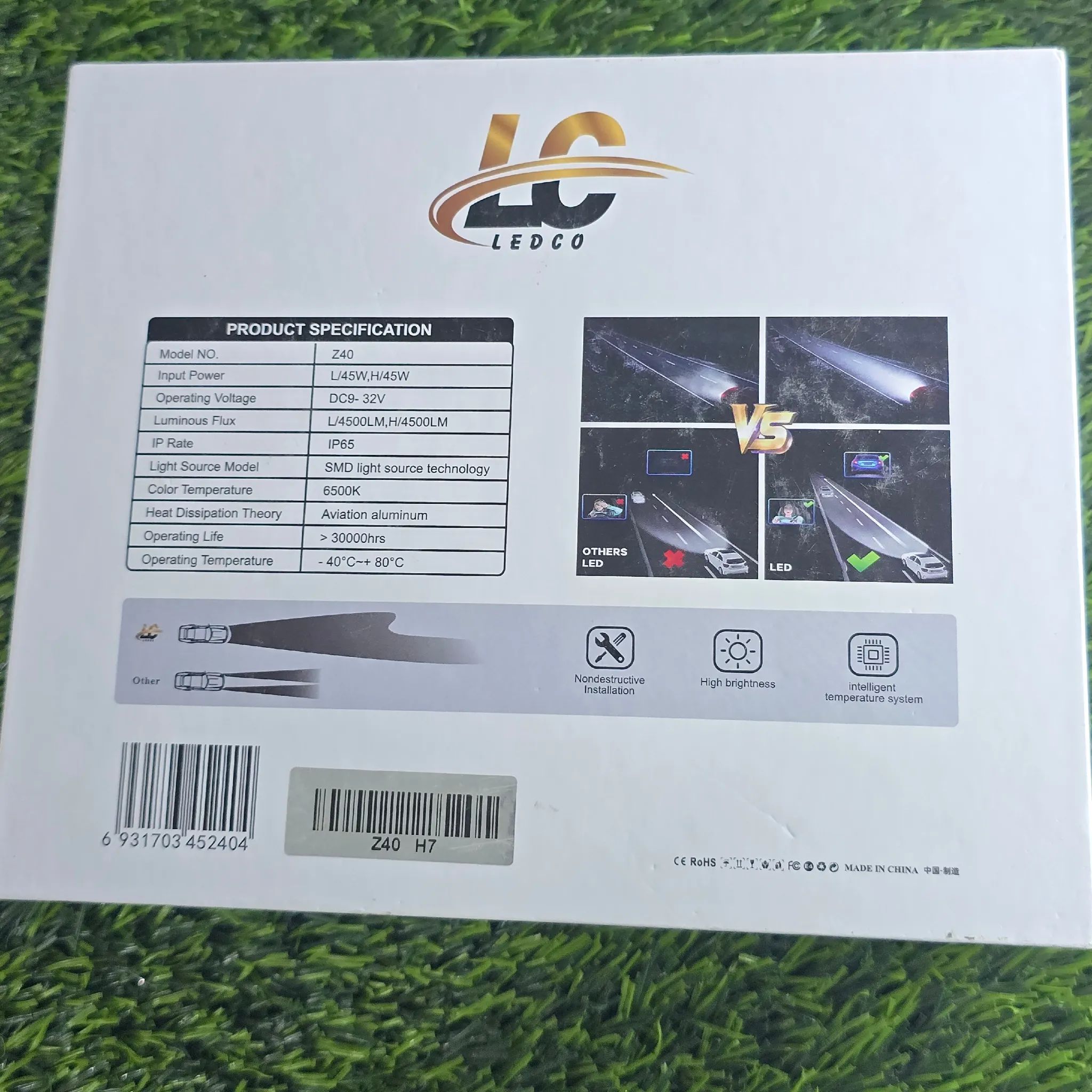 هدلایت Z40 پایه H7 شرکت Lc لدکو محصول شرکت توبیز با دوسال گارانتی