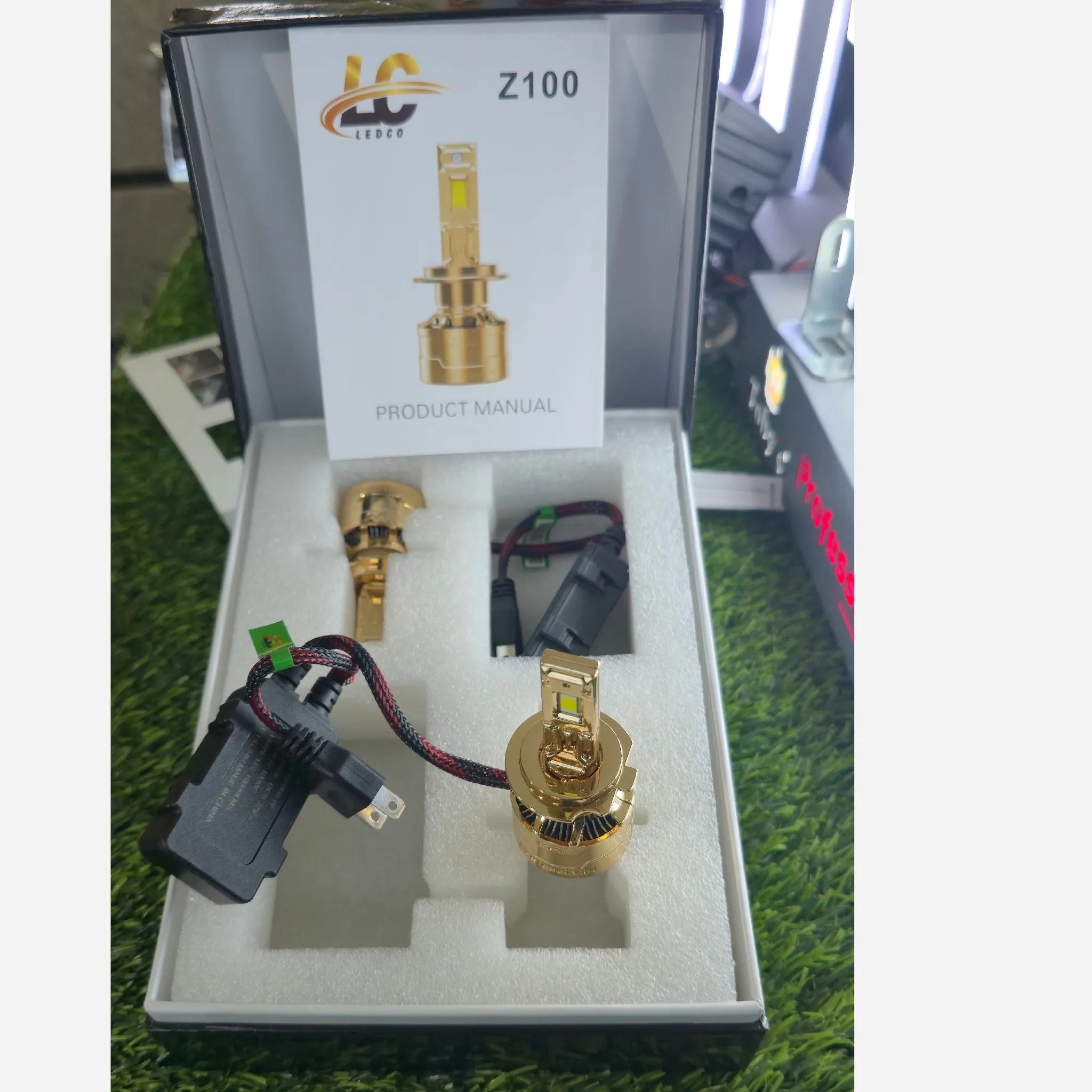 هدلایت Z100 پایه H7 گلد طلایی محصولLC شرکت ledco توبیز دوسال گارانتی تعویض 