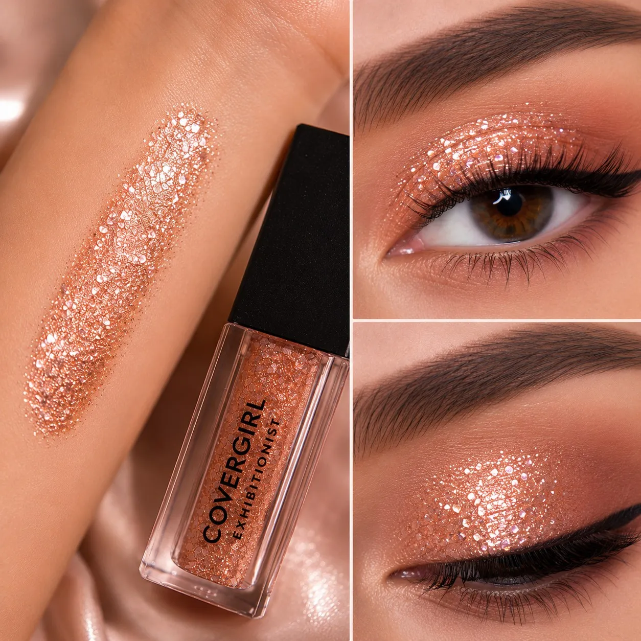 سایه مایع گلیتری برند آمریکایی کاورگرل رنگ رزگلد covergirl