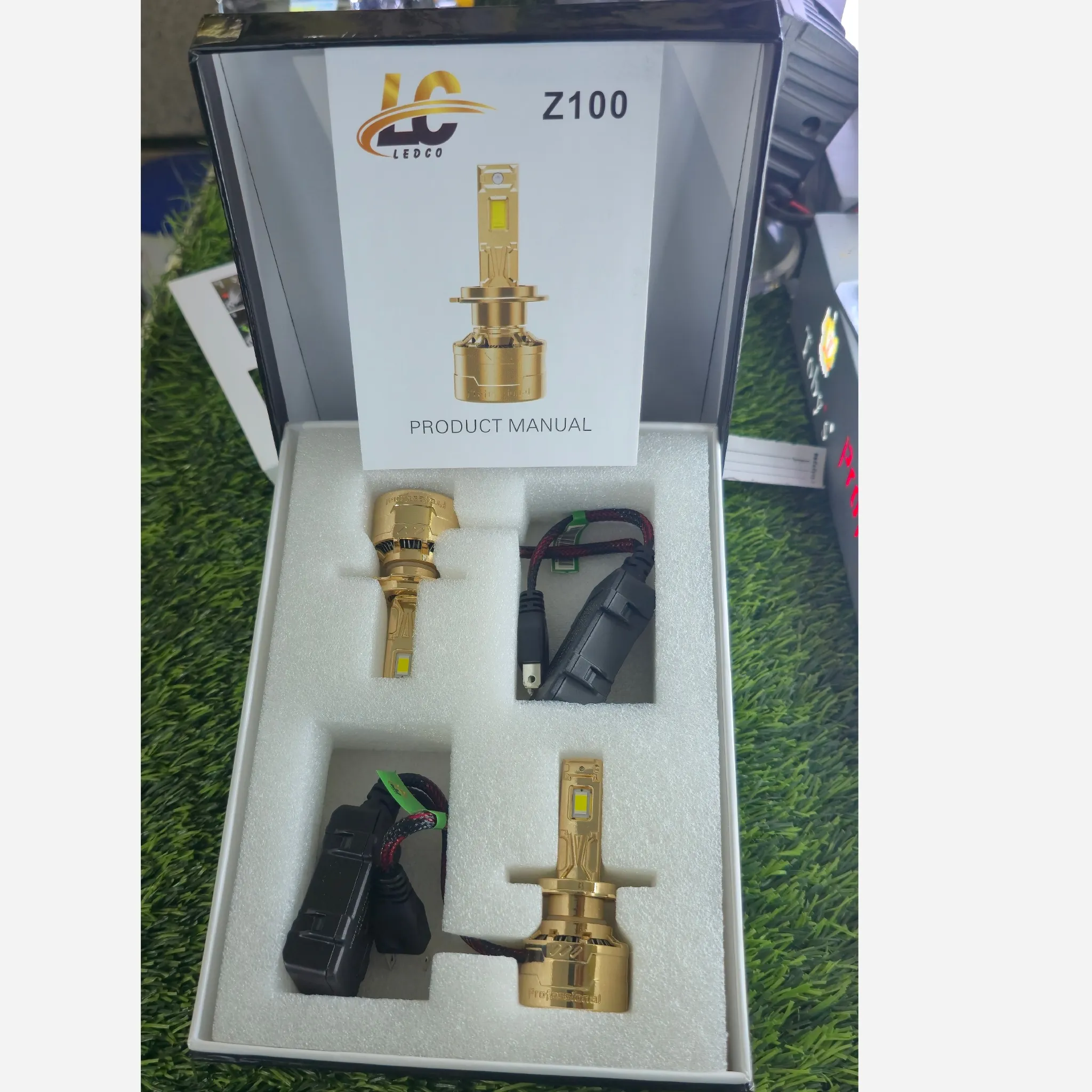 هدلایت Z100 پایه H7 گلد طلایی محصولLC شرکت ledco توبیز دوسال گارانتی تعویض 