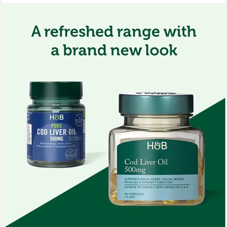 کاد لیور روغن کبد ماهی هالند اند بارت 30عددی Cod liver Holland and Barrett (H.B)