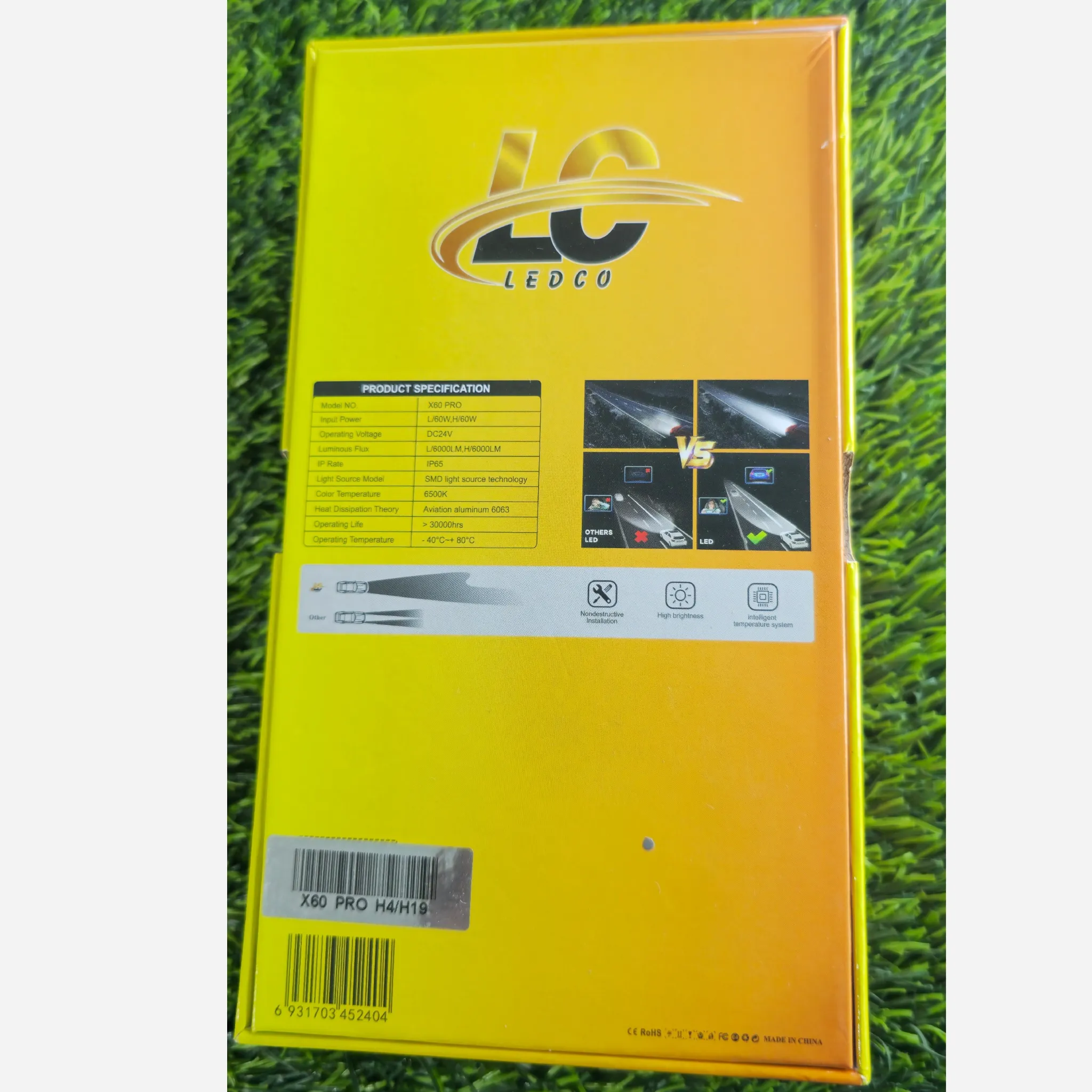 هدلایت X60pro پایه H7 محصول Lc ledco شرکت توبیز با 2 سال گارانتی تعویض