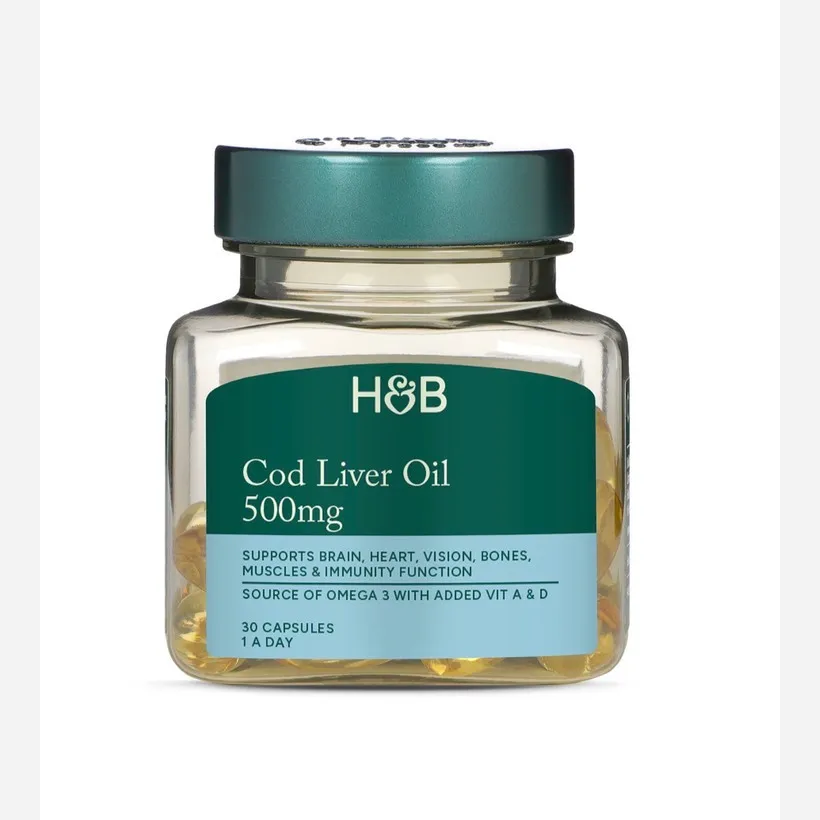 کاد لیور روغن کبد ماهی هالند اند بارت 30عددی Cod liver Holland and Barrett (H.B)