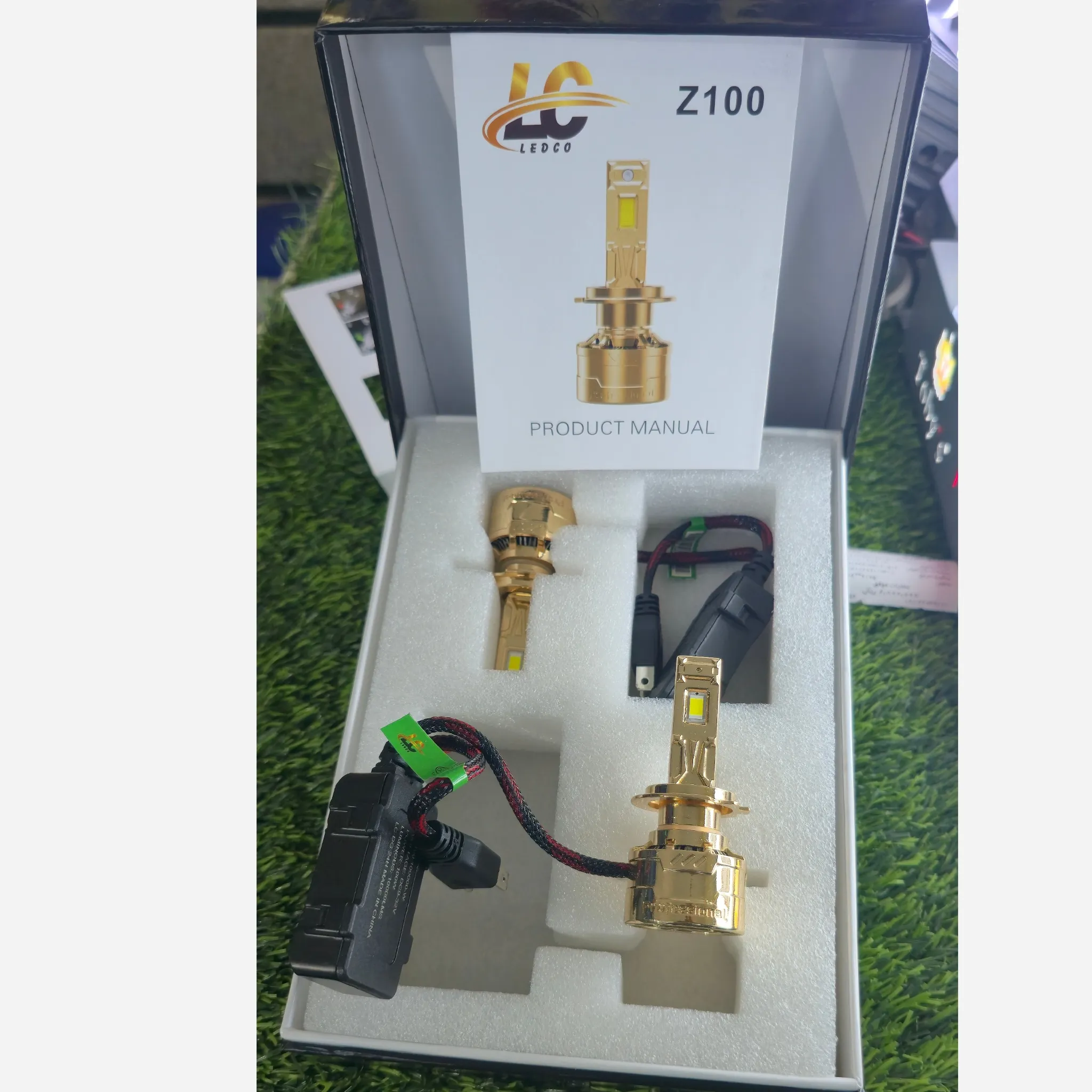هدلایت Z100 پایه H7 گلد طلایی محصولLC شرکت ledco توبیز دوسال گارانتی تعویض 