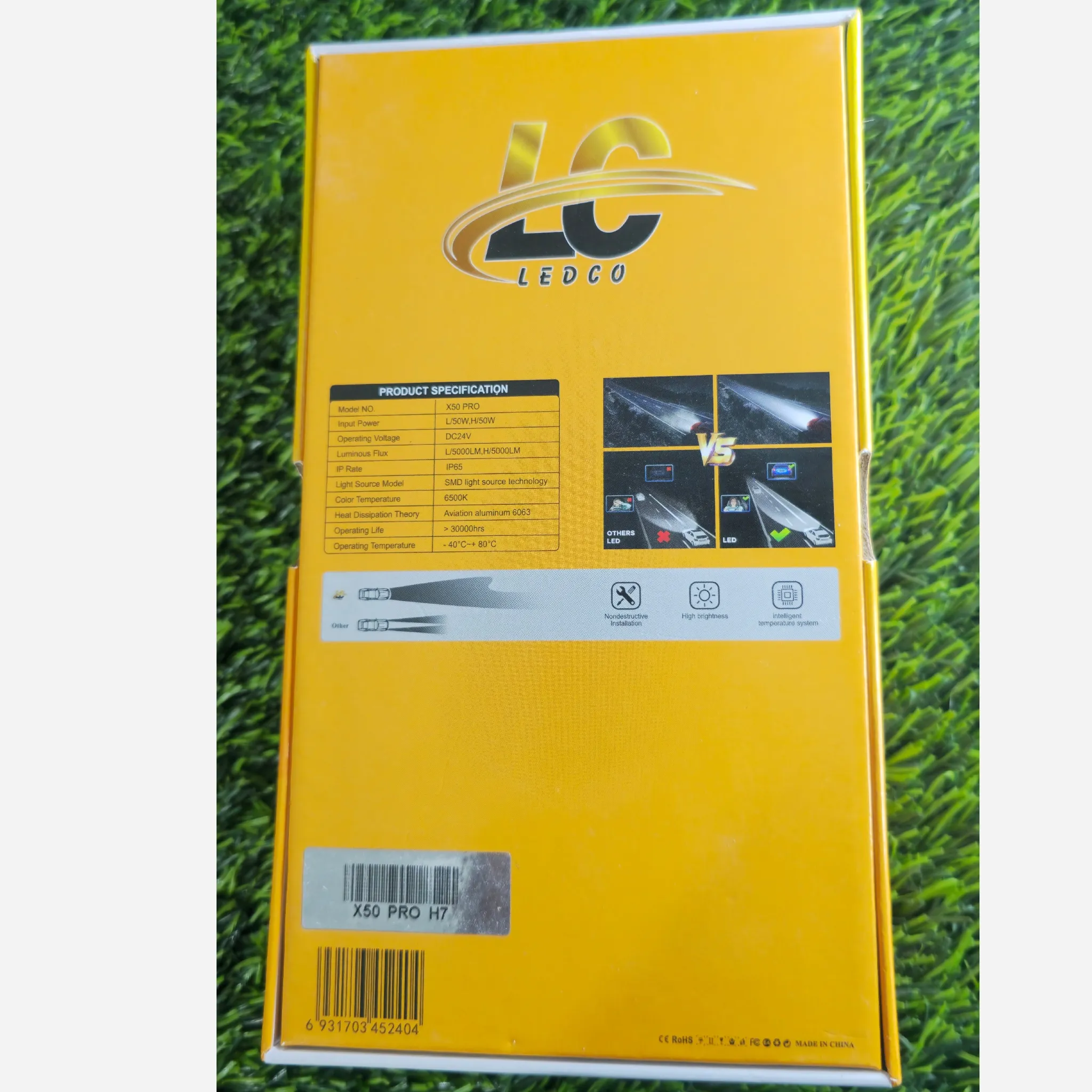 هدلایت X50 pro پایه H7 محصول Lc ledco شرکت توبیز با 2 سال گارانتی تعویض