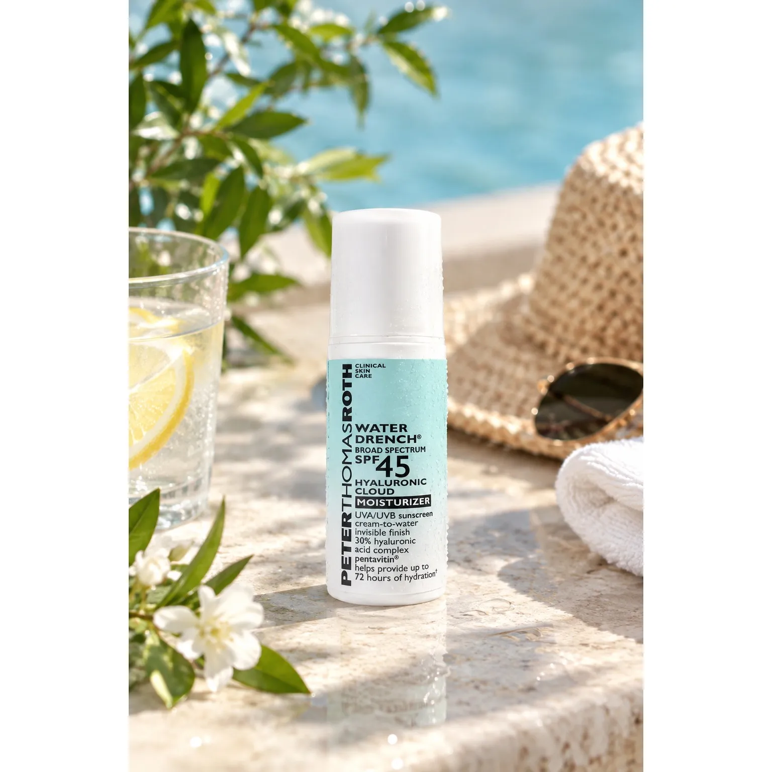 کرم مرطوب کننده ضد آفتاب Water Drench با SPF 45 و هیالورونیک اسید پیتر توماس روث 