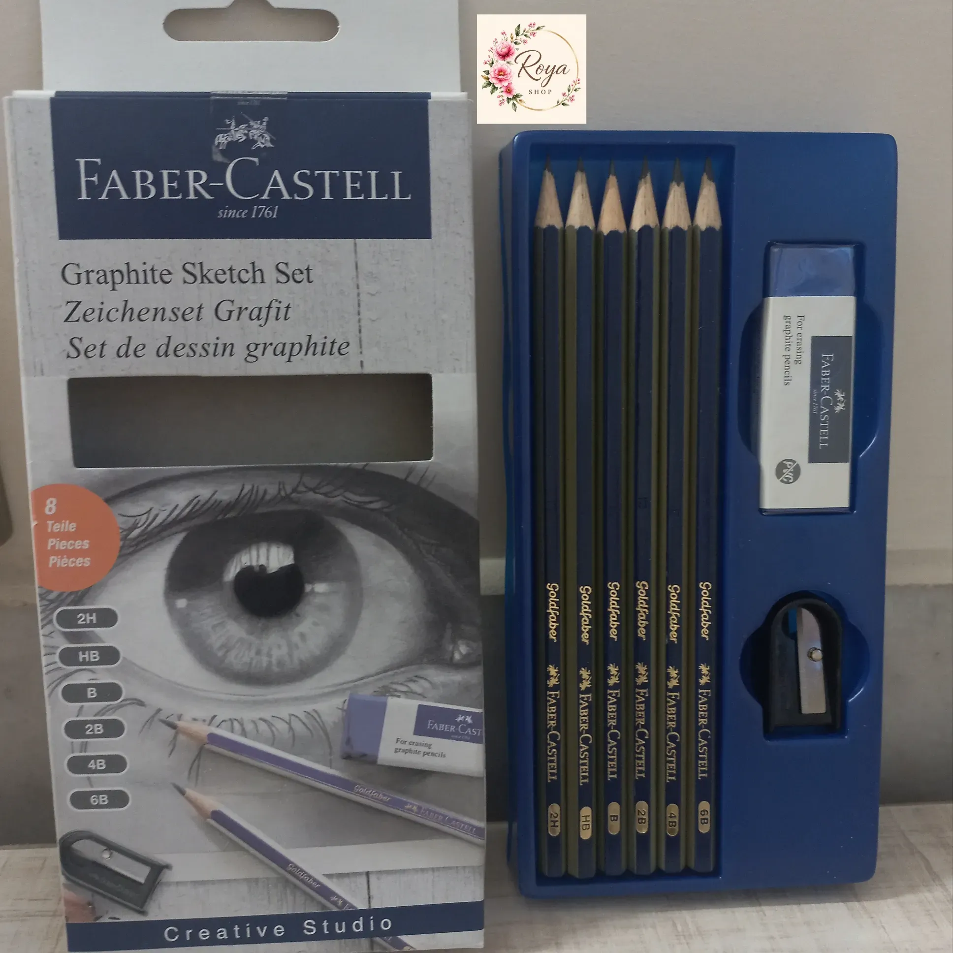 ست مداد طراحی همراه با پاک کن و تراش فابرکاستل اصل Faber-Castell 